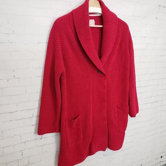 Lucky Brand Chenille Knit Red Sweater Size S / M Cardigan Cozy Open Front Y2K - Picture 3 of 8